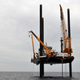 The rig from which researchers drilled into ancient rock.